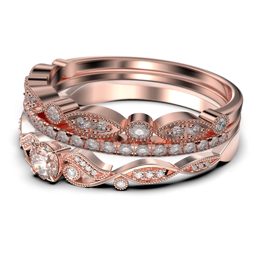 1.75 Carat Round Cut Morganite And Diamond Moissanite Engagement Ring in 10k Solid Rose Gold E7550