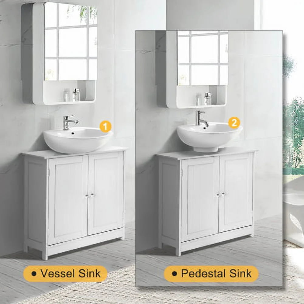 White Bathroom Vanity Cabinet with Double Doors and Adjustable Shelves P188