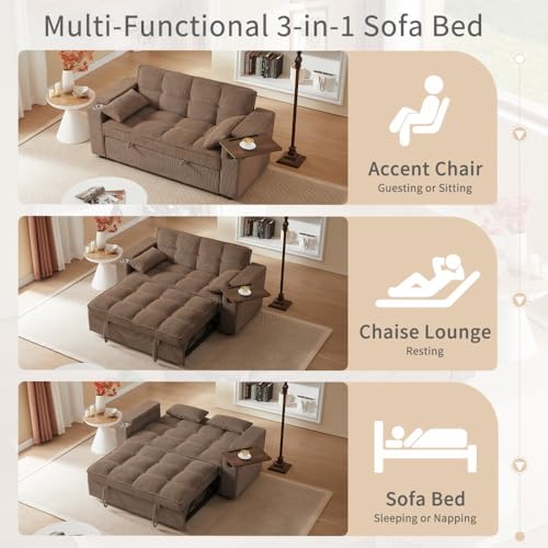 White Corduroy Sleeper Chair Bed with USB Port Q341005