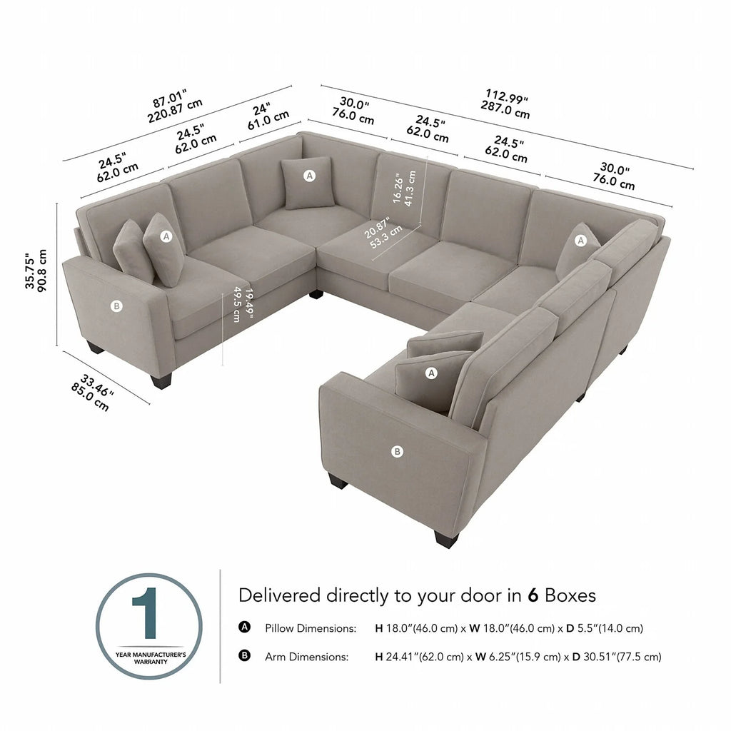 Beige Herringbone Fabric U Shaped Sectional Couch T205237