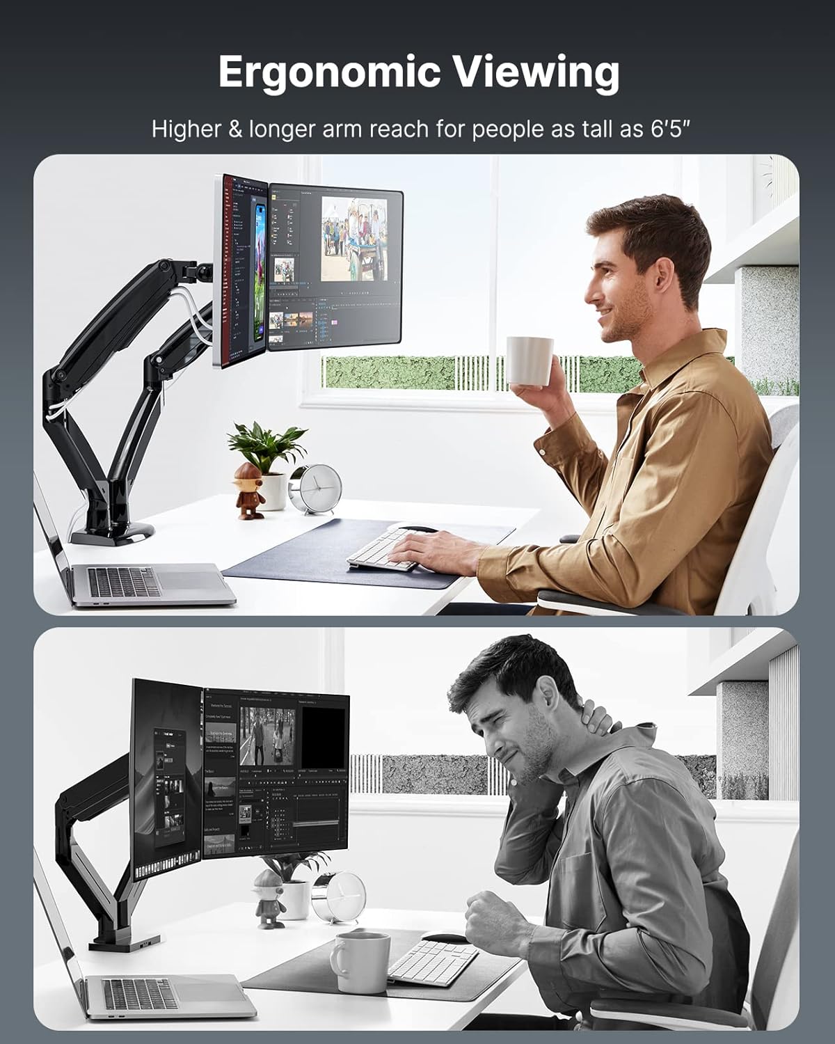 Dual Monitor Stand with USB, Height Adjustable, Black S511438