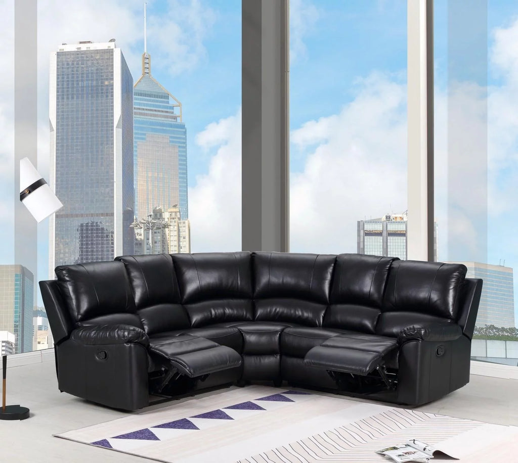 Black Leather Power Reclining Sectional V136