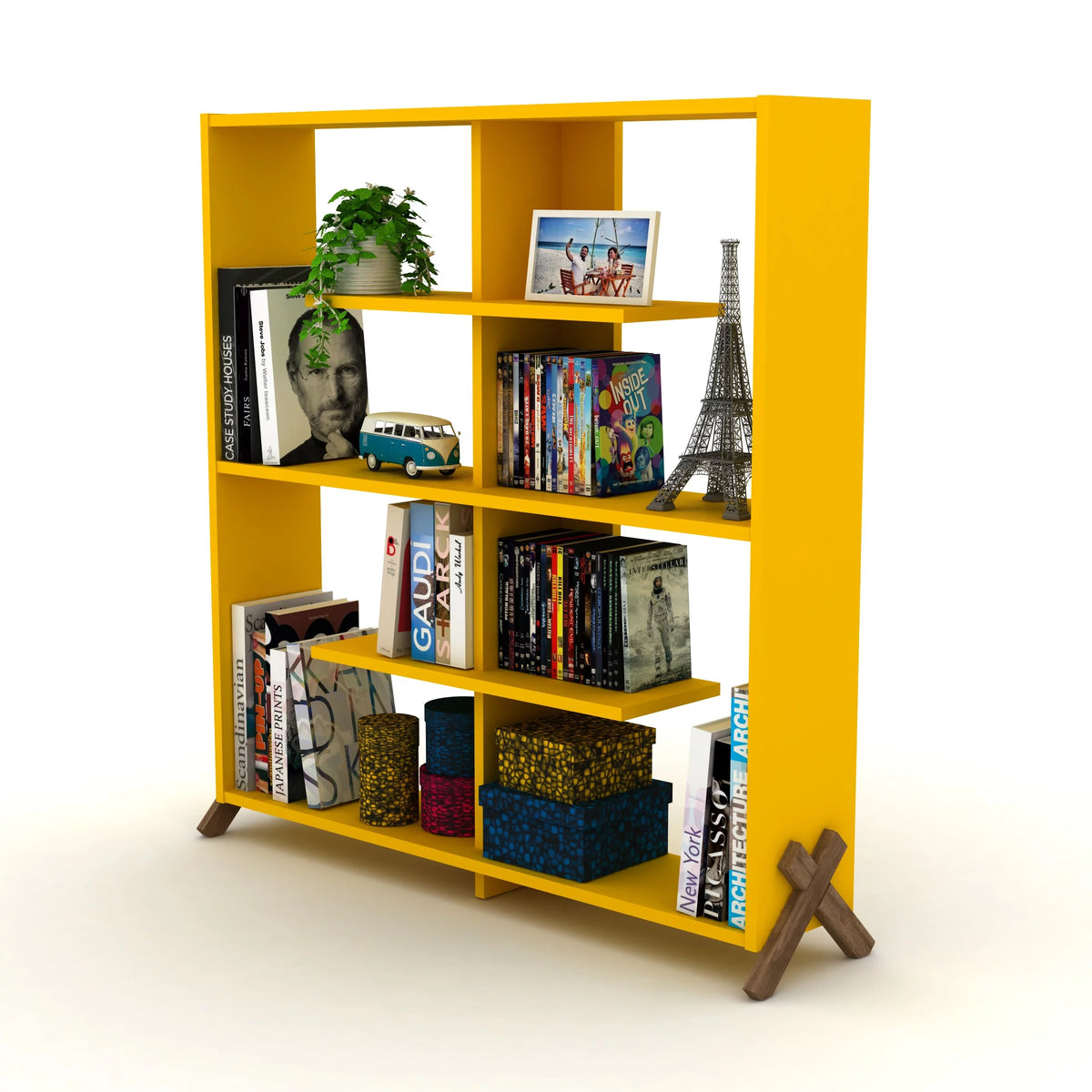 Walnut Yellow 6 Shelf Wood Bookcase A5927