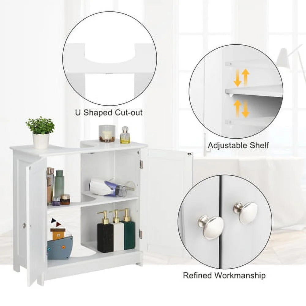 White Bathroom Vanity Cabinet with Double Doors and Adjustable Shelves P188