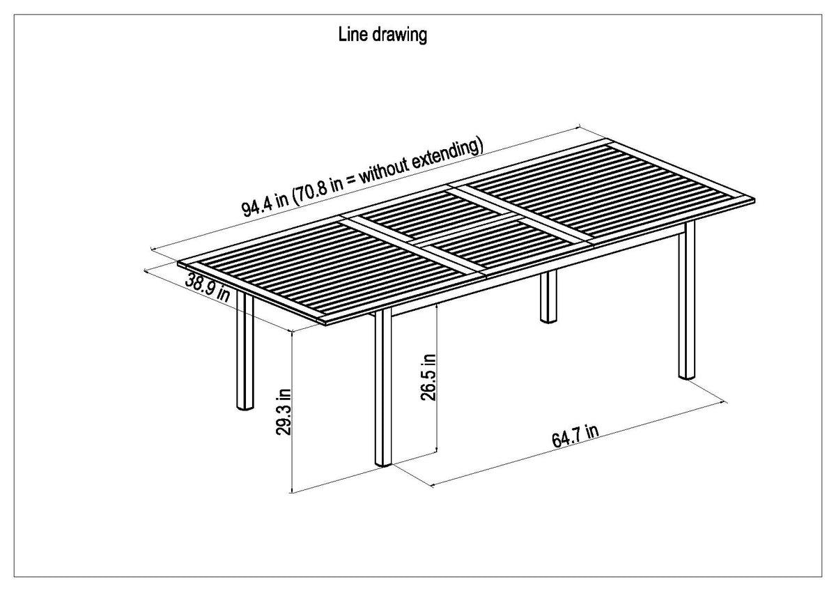 Teak Finish Aluminum Extendable Rectangular Patio Table X2977