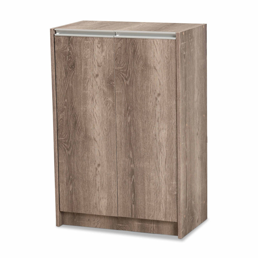 Weathered Oak Finished Wood 2-Door Shoe Cabinet J921952