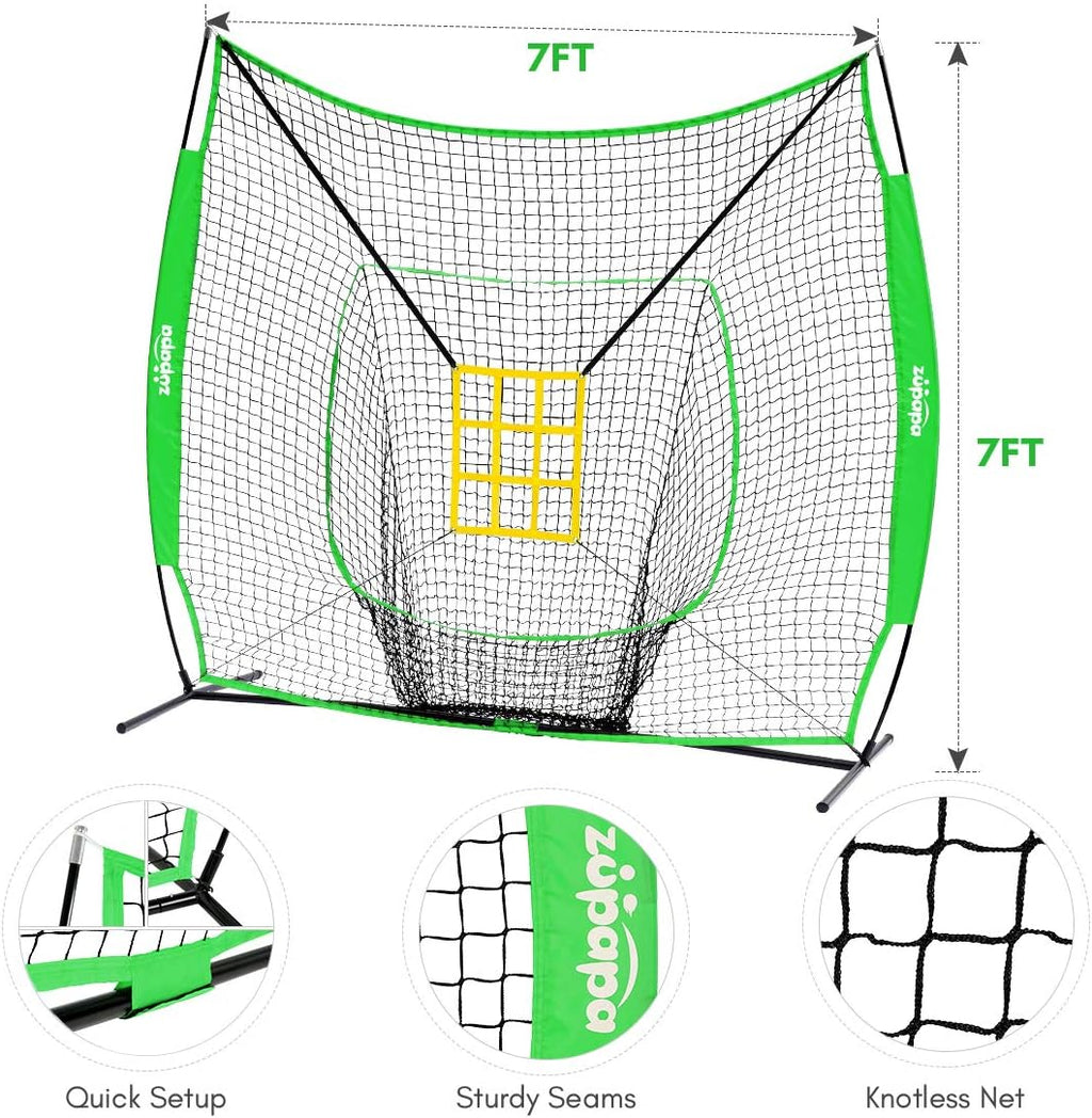 7 by 7 Feet Baseball Softball Hitting Pitching Net with Strike Zone P348426