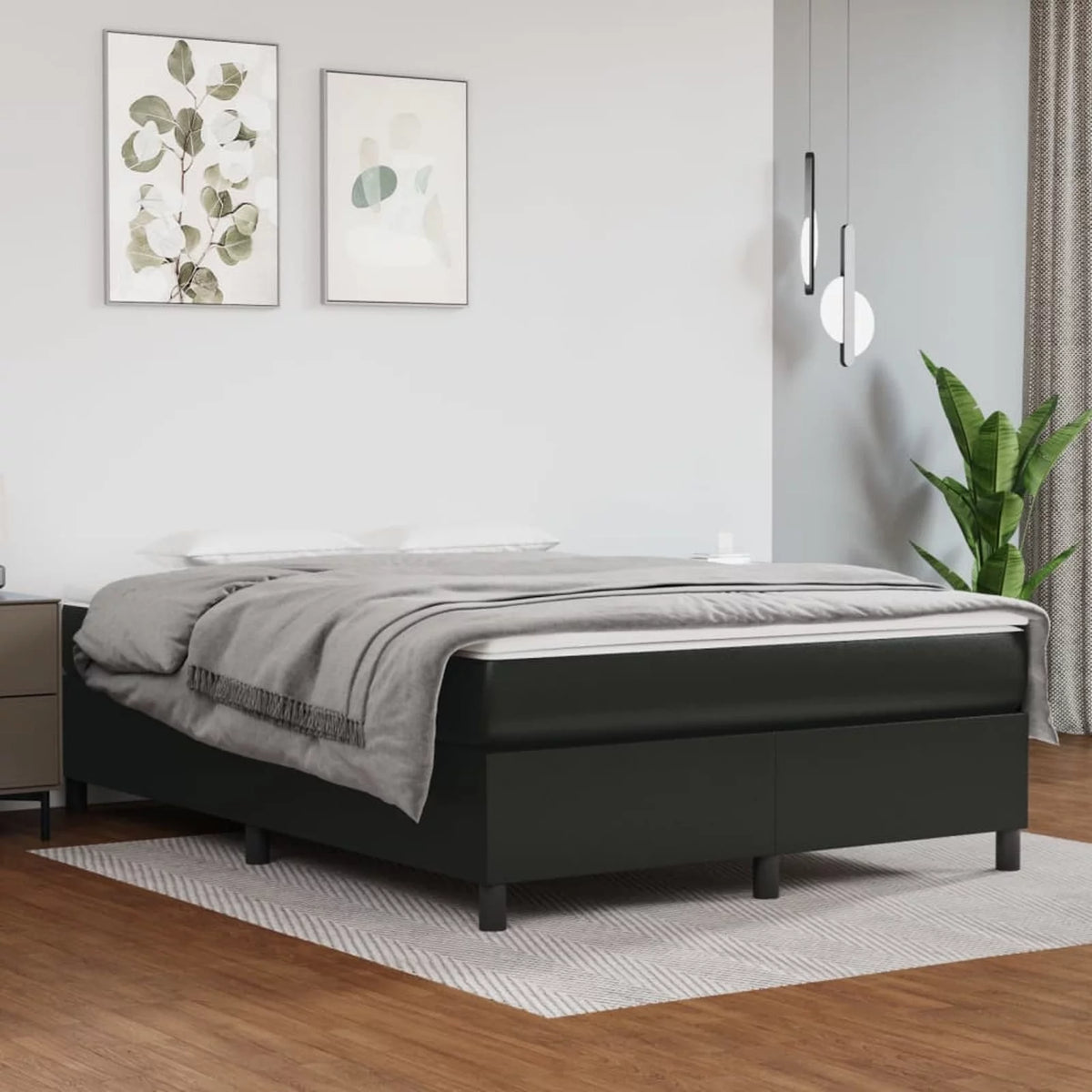Black Faux Leather Box Spring Bed Frame with Mattress and Topper X274