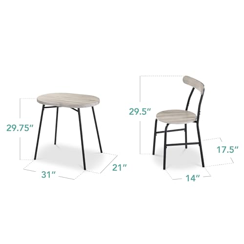3-Piece Oval Dining Table Set with 2 Chairs, Metal Frame, Dark Brown/Black J58659