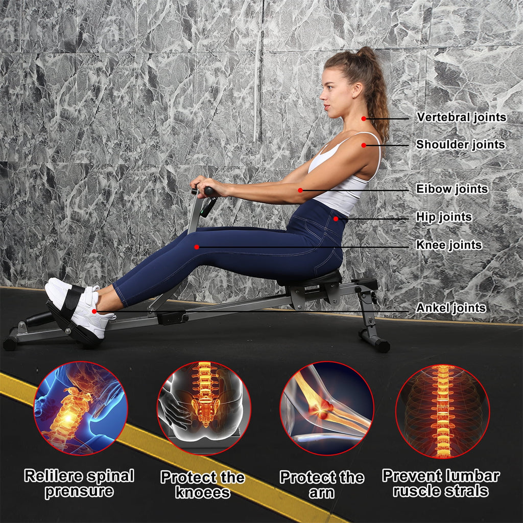 Rowing Machine with Adjustable Resistance, 260 lbs Maximum Load, Black F163