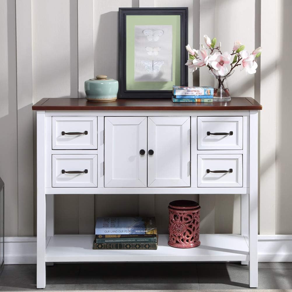 Green Wood Buffet Console Table with Drawers & Open Shelf L499