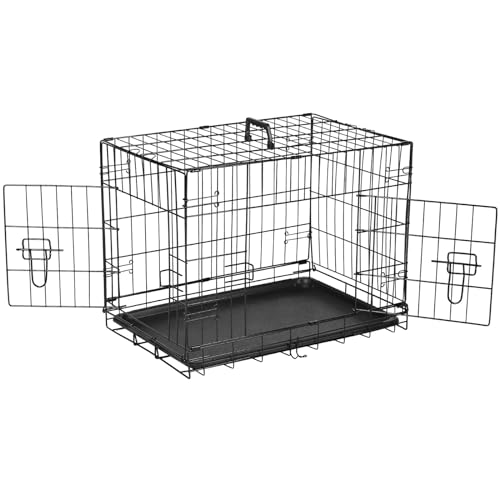 36 Inch Double Door Metal Dog Crate with Divider Panel and Plastic Leak-Proof Pan Tray G15377