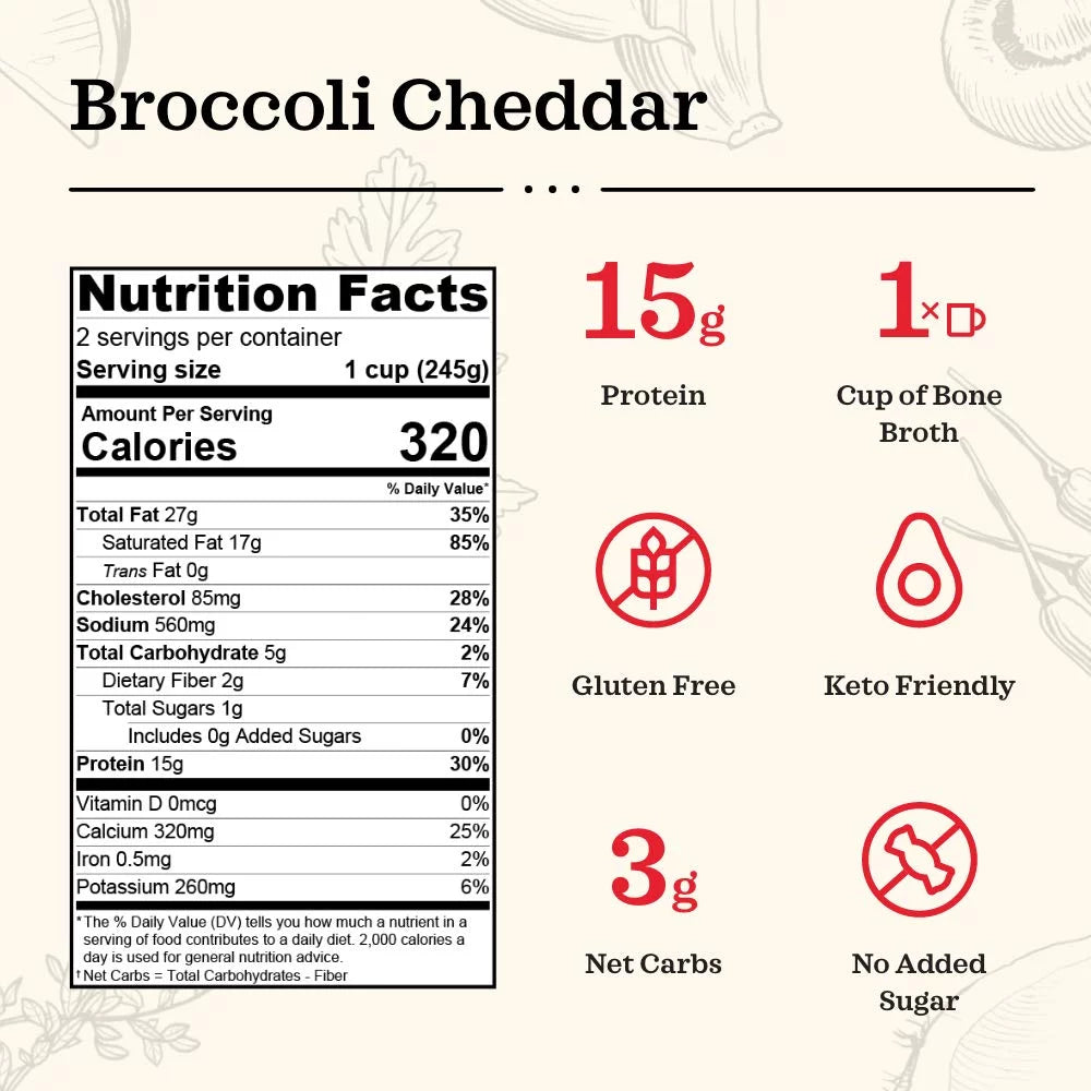 Keto Bone Broth Soup Broccoli Cheddar 16.9 oz G6748