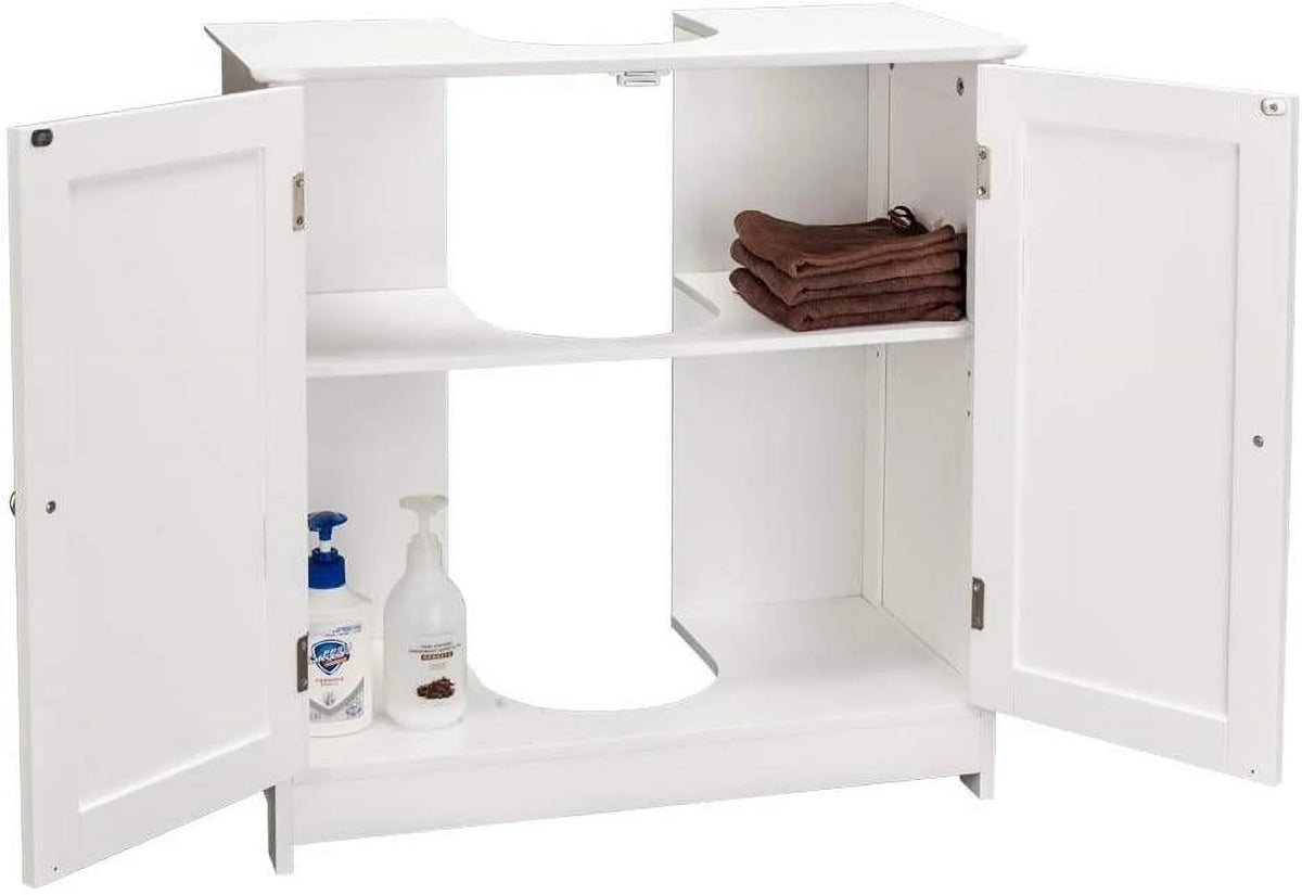 White Bathroom Vanity Cabinet with Double Doors and Adjustable Shelves P188