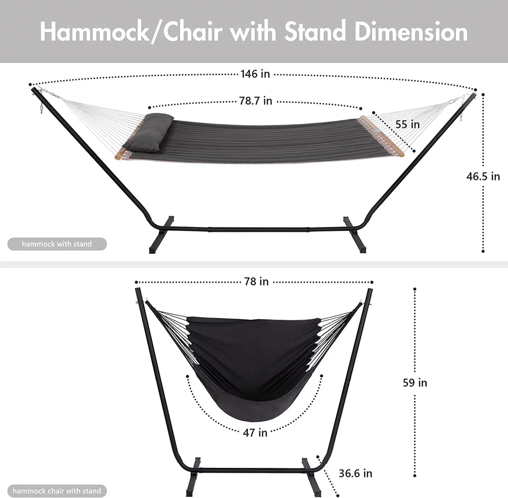 Dark Gray Polyester 2-in-1 Outdoor Hammock with Stand U401