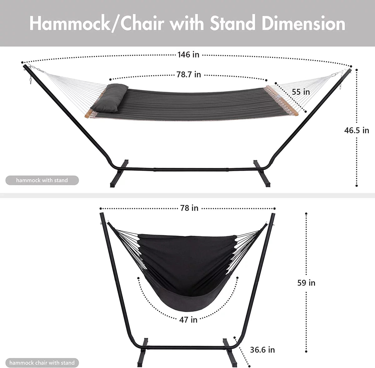 Dark Gray Polyester 2-in-1 Outdoor Hammock with Stand U401