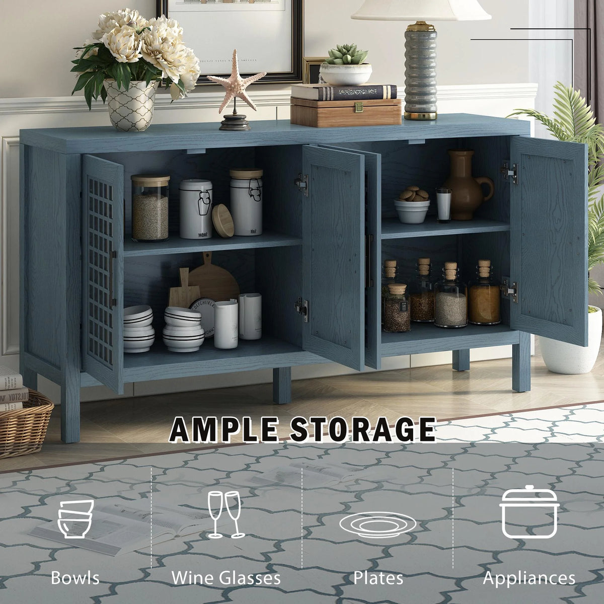Mirrored 4 Door Wood Accent Cabinet D6791