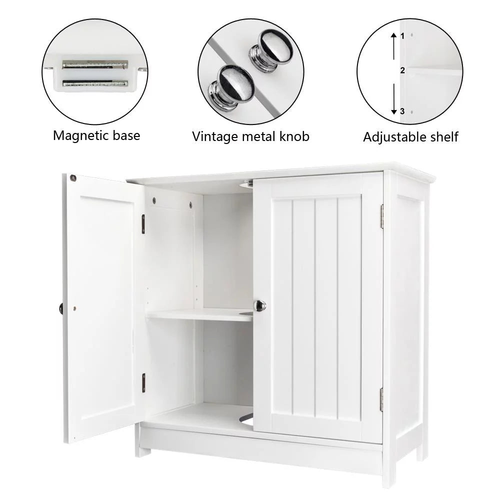 White Bathroom Vanity Cabinet with Double Doors and Adjustable Shelves P188