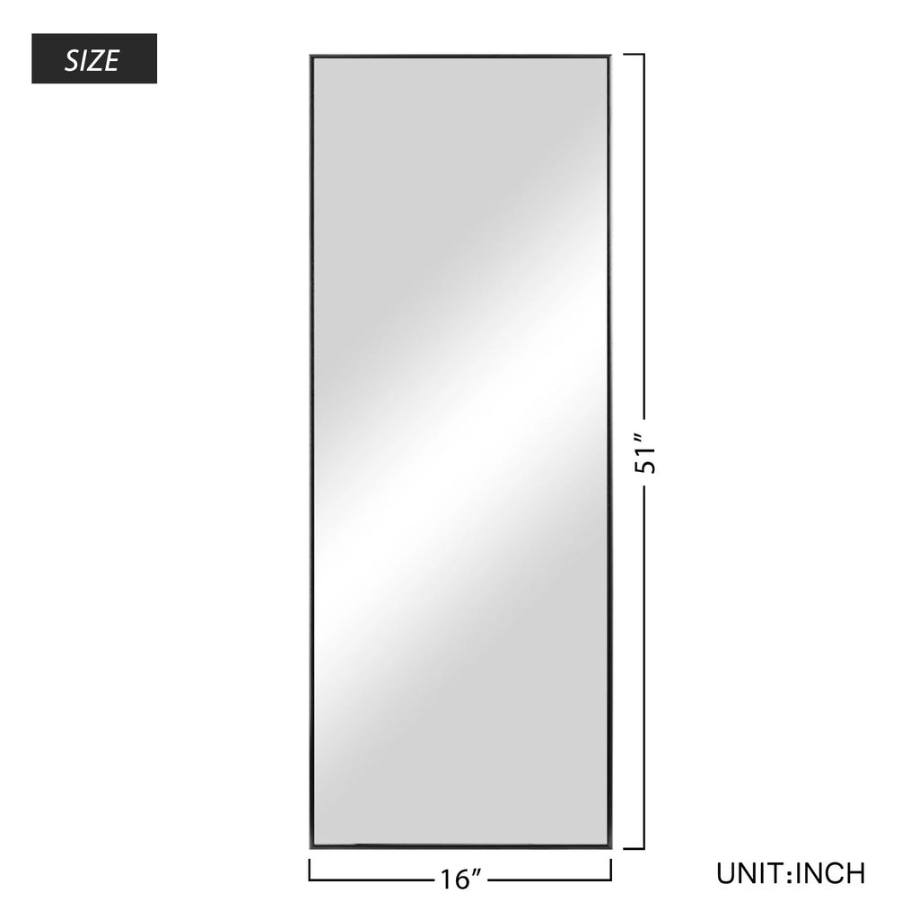 51"x16" Rectangular Full Length Floor Mirror with Stand Black D571