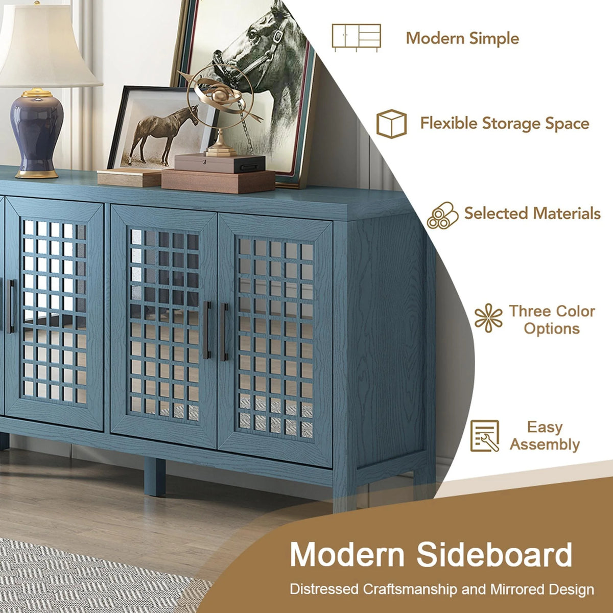Mirrored 4 Door Wood Accent Cabinet D6791