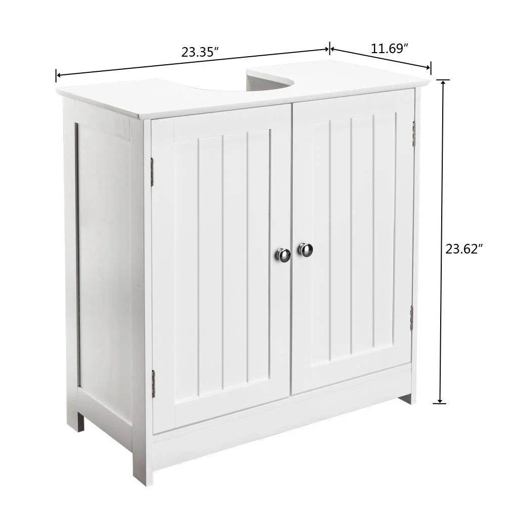 White Bathroom Vanity Cabinet with Double Doors and Adjustable Shelves P188