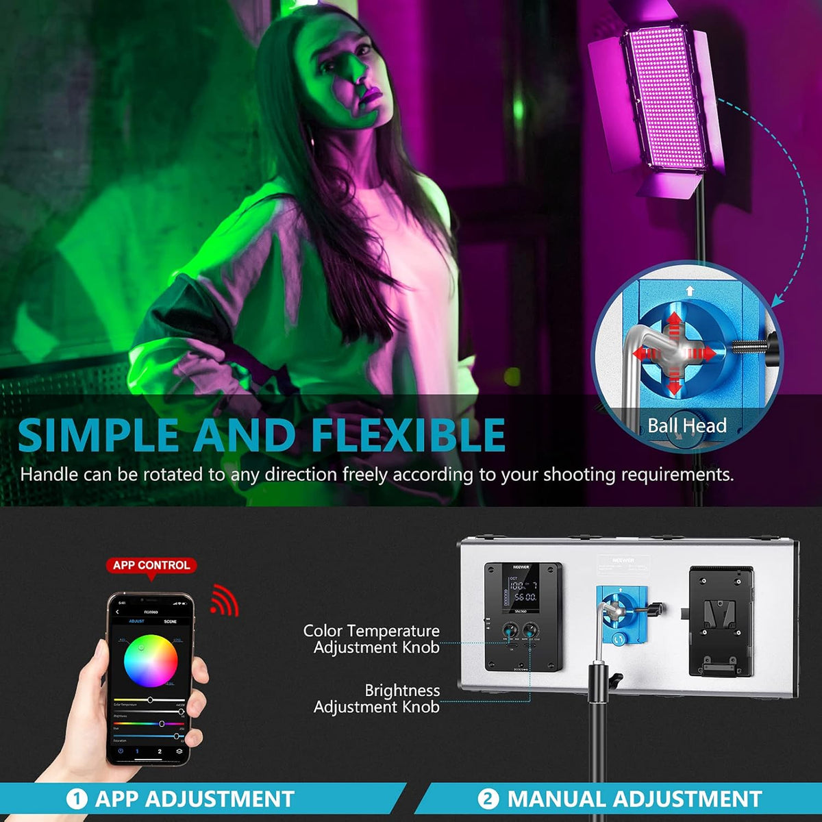 960 RGB LED Light with LCD Screen and Barndoor Y4019