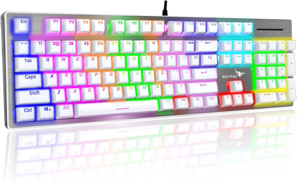 White Wired Mechanical Keyboard with Brown Switch and Aluminum Panel H856