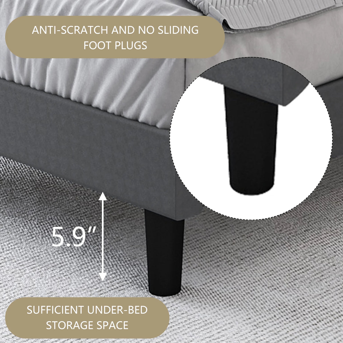 Grey Twin Size Fabric Upholstered Platform Bed Frame C331307