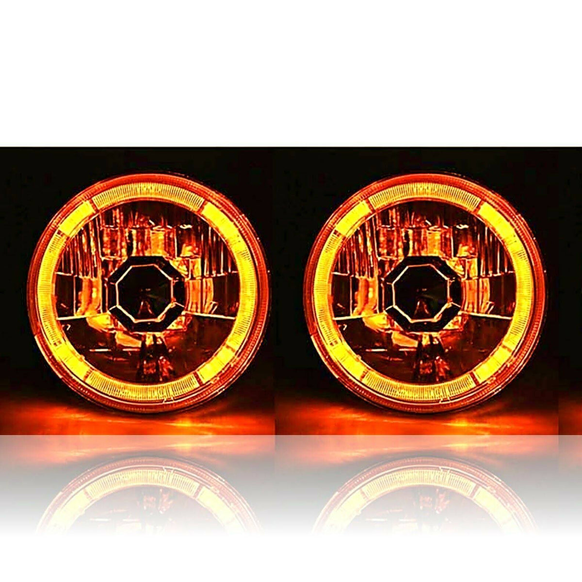 Amber LED Halo Angel Eye Crystal Clear Headlight Pair O32400