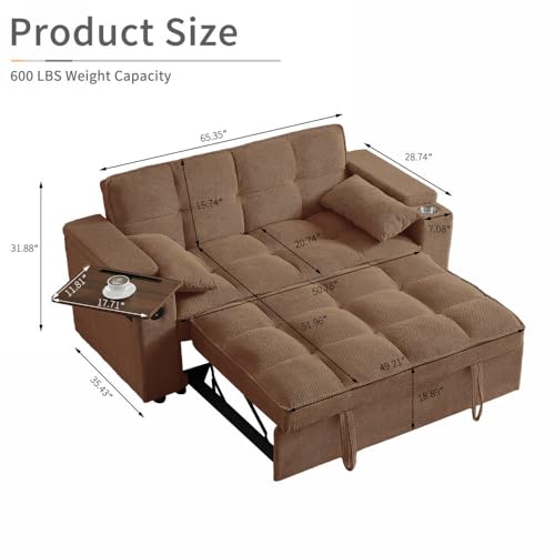 White Corduroy Sleeper Chair Bed with USB Port Q341005