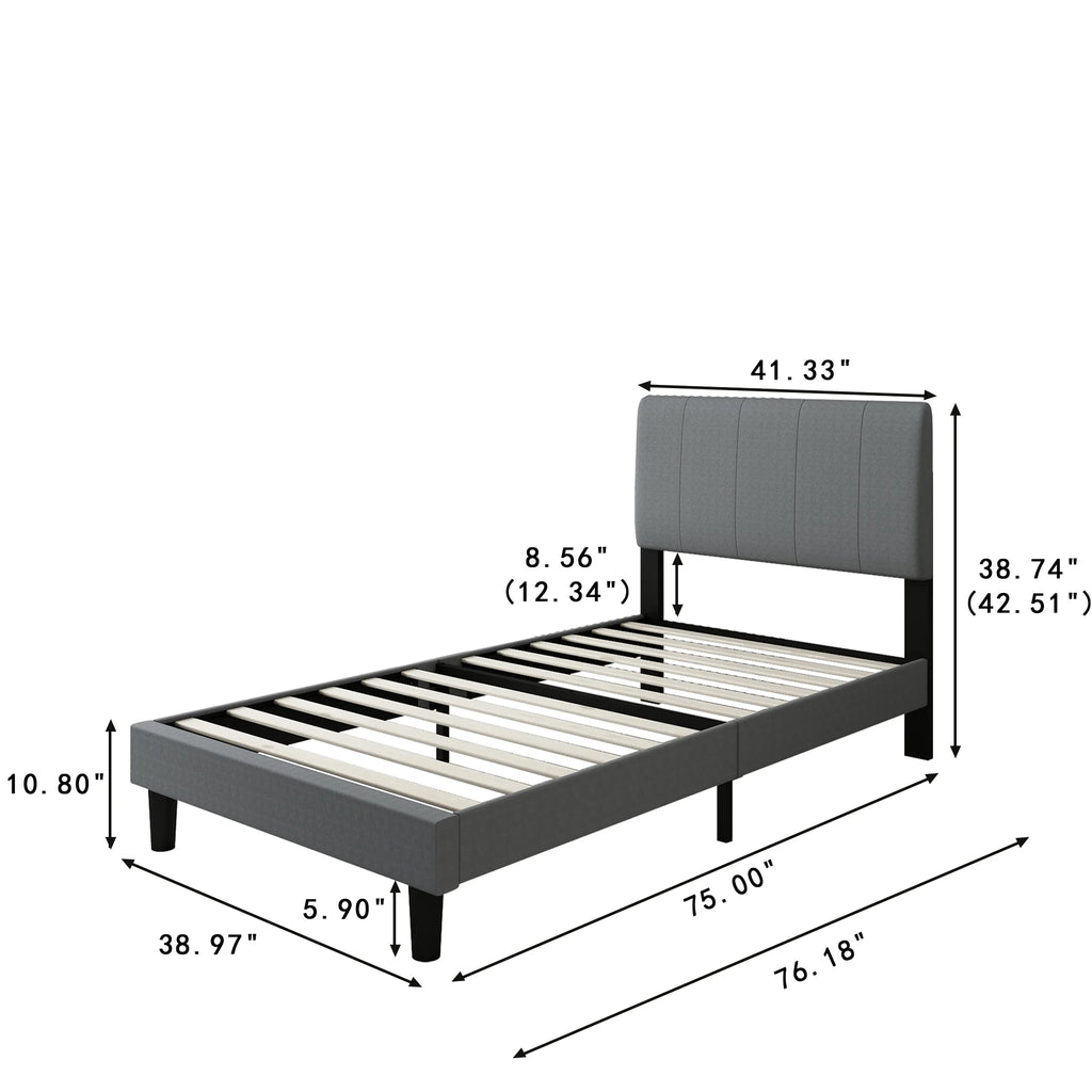 Grey Twin Size Fabric Upholstered Platform Bed Frame C331307