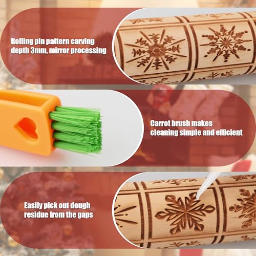 17" Wooden Rolling Pins with Christmas Embossed Designs L79638