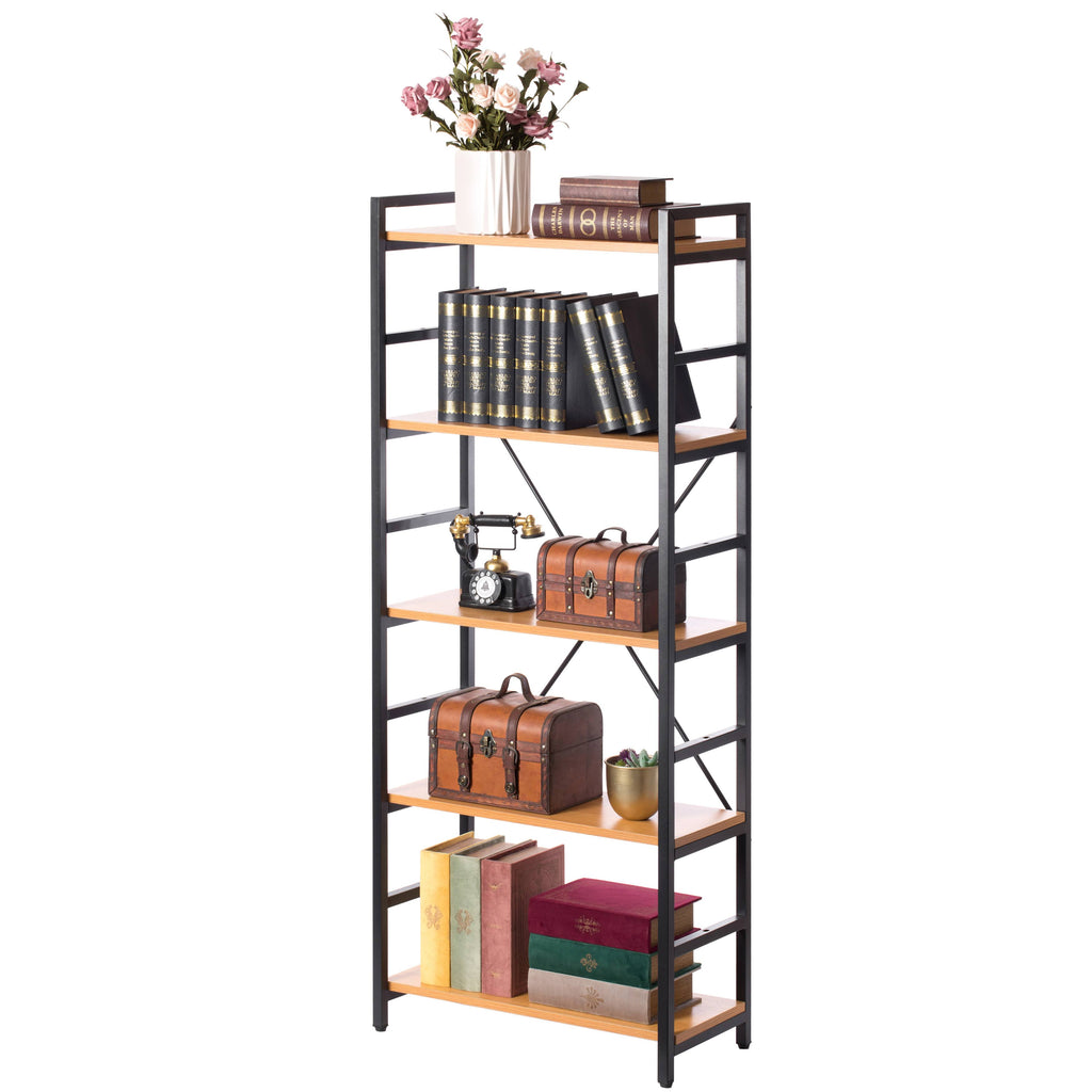 5 Shelf Wood and Metal Bookcase V735459