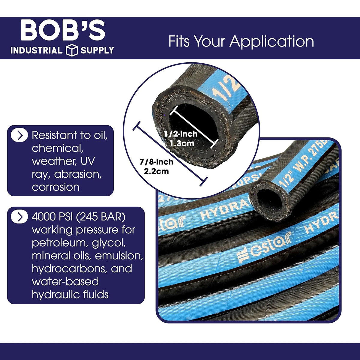 1/2 Inch x 100 Foot Hydraulic Hose with Rubber Protector Sleeve, 4000 PSI S372711