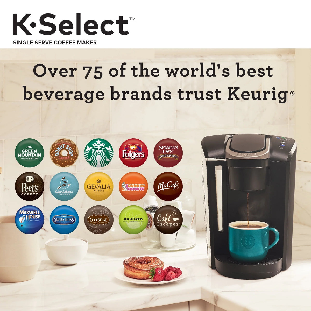 Single-Serve K-Cup Pod Coffee Maker with 12oz Brew Size, Matte Black Y380816