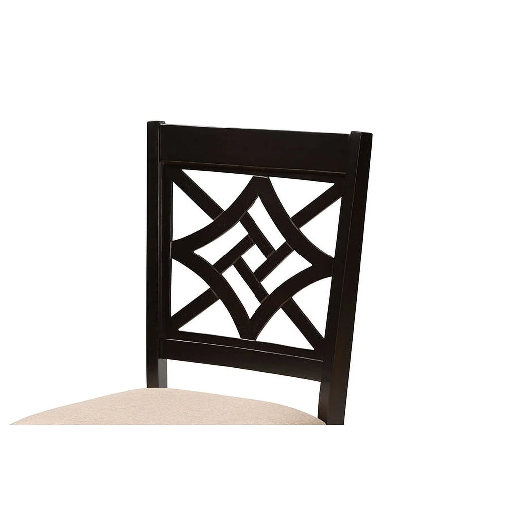 Sand Fabric Upholstered Dark Brown Wood 7-Piece Dining Set O925