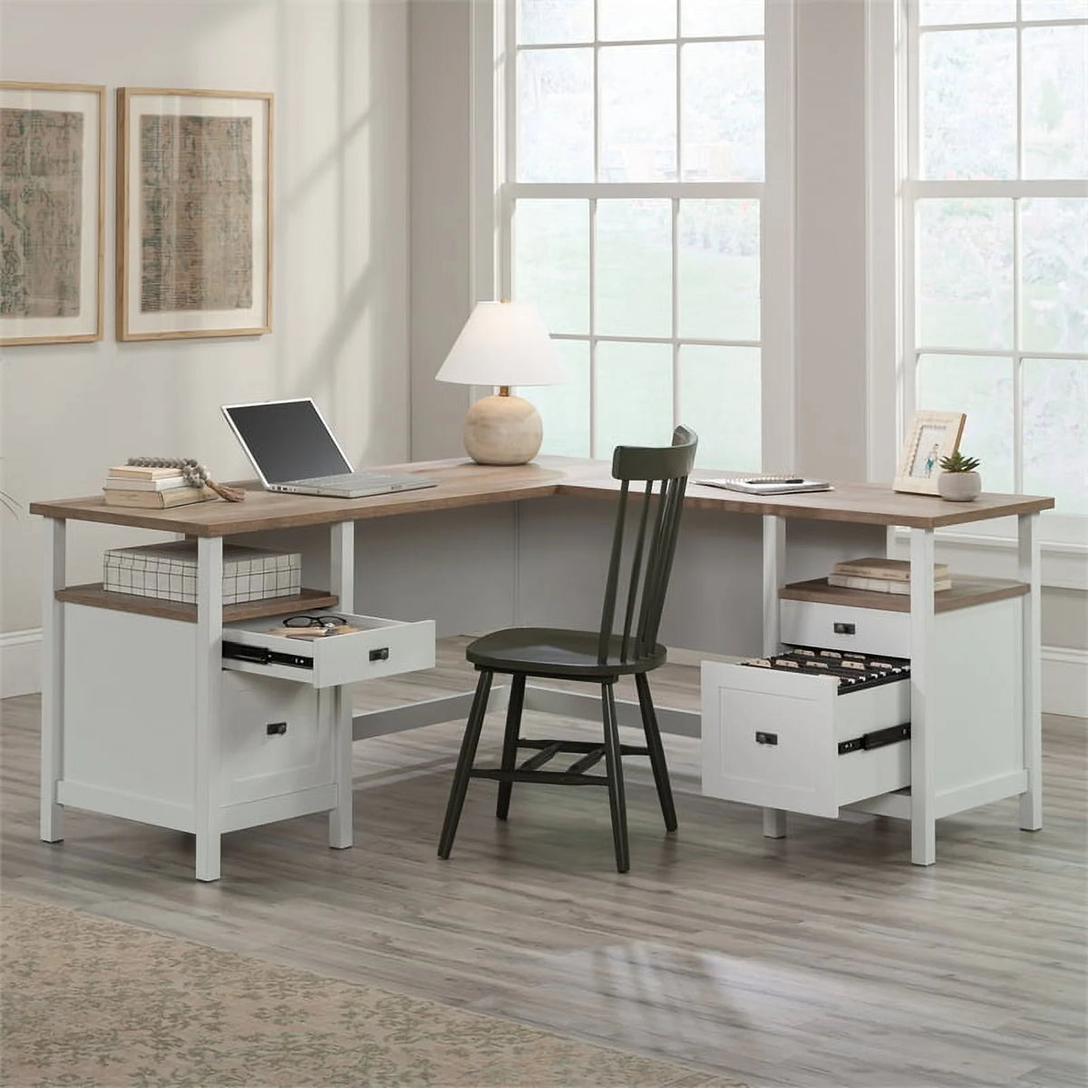 L-Shaped White Engineered Wood Desk J355