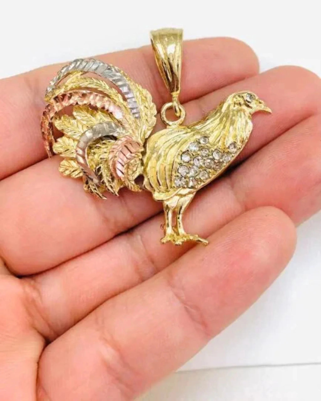14K Solid Gold Filled Rooster Necklace Pendant CZ Mariner Chain 24" J495