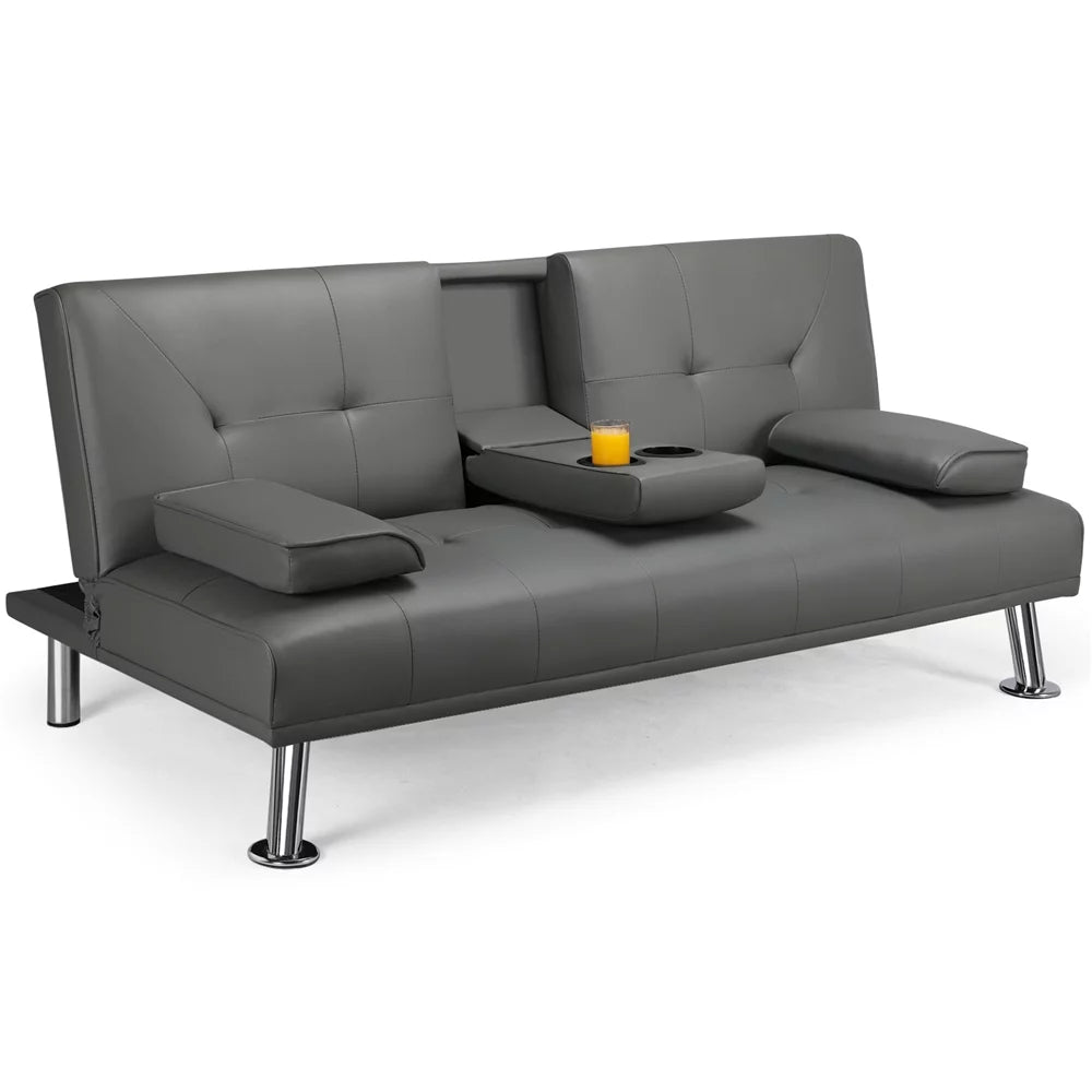 Gray Faux Leather Futon Sofa Bed S251