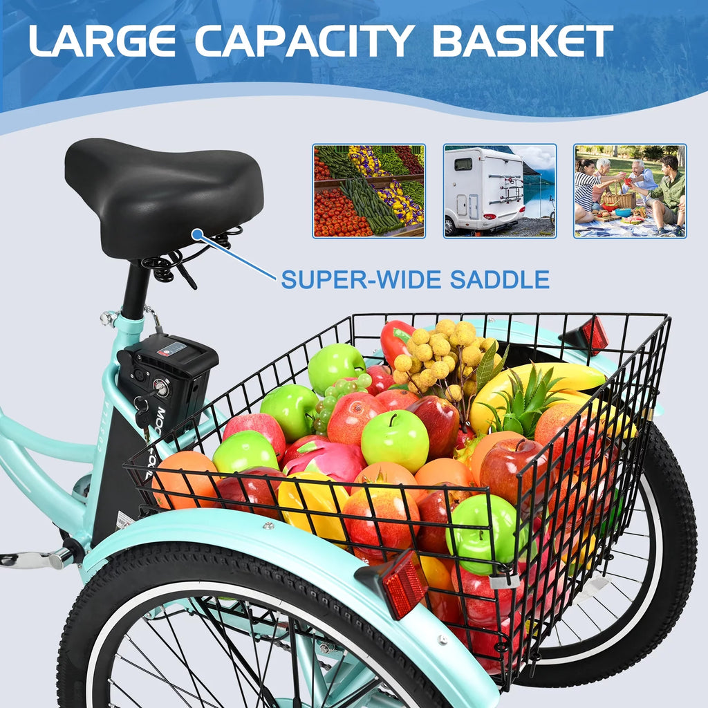 Electric Tricycle 350W 36V 10.4AH Lithium Battery 24" Adults Trike with Basket I550235
