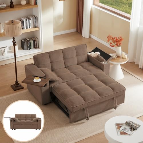 White Corduroy Sleeper Chair Bed with USB Port Q341005