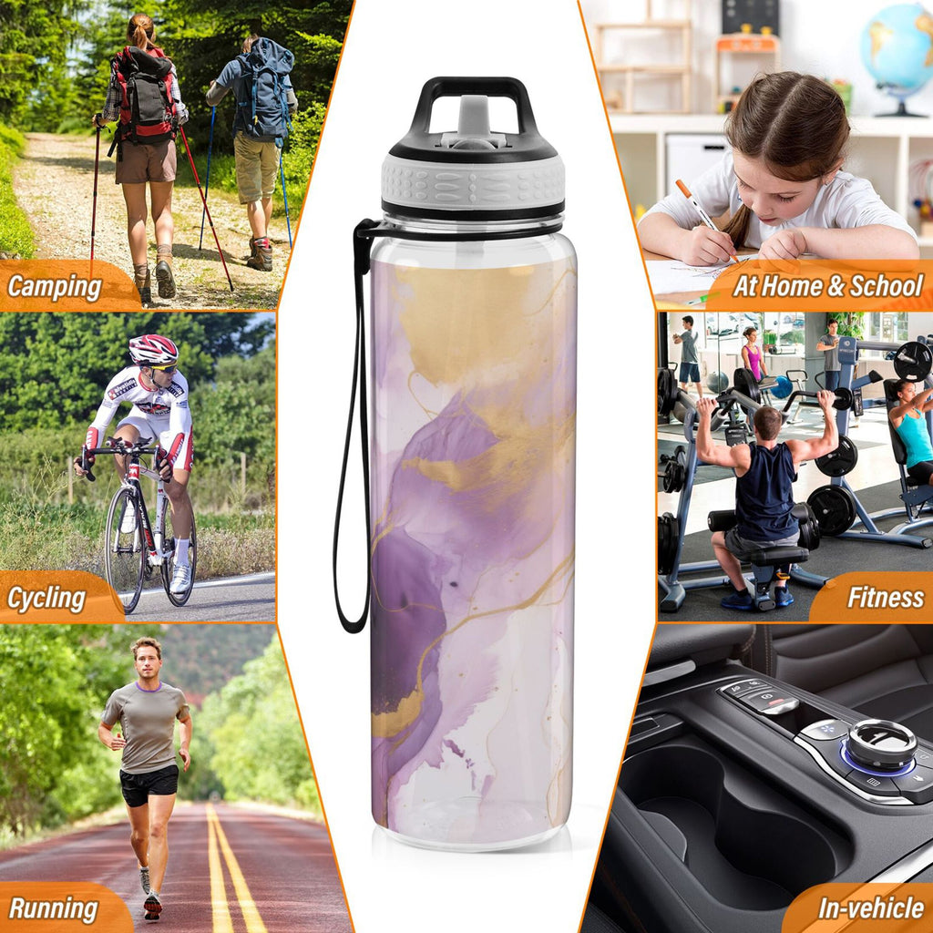 Purple and Gold Marble 32oz Tritan Leakproof Water Bottle with Straw D58140
