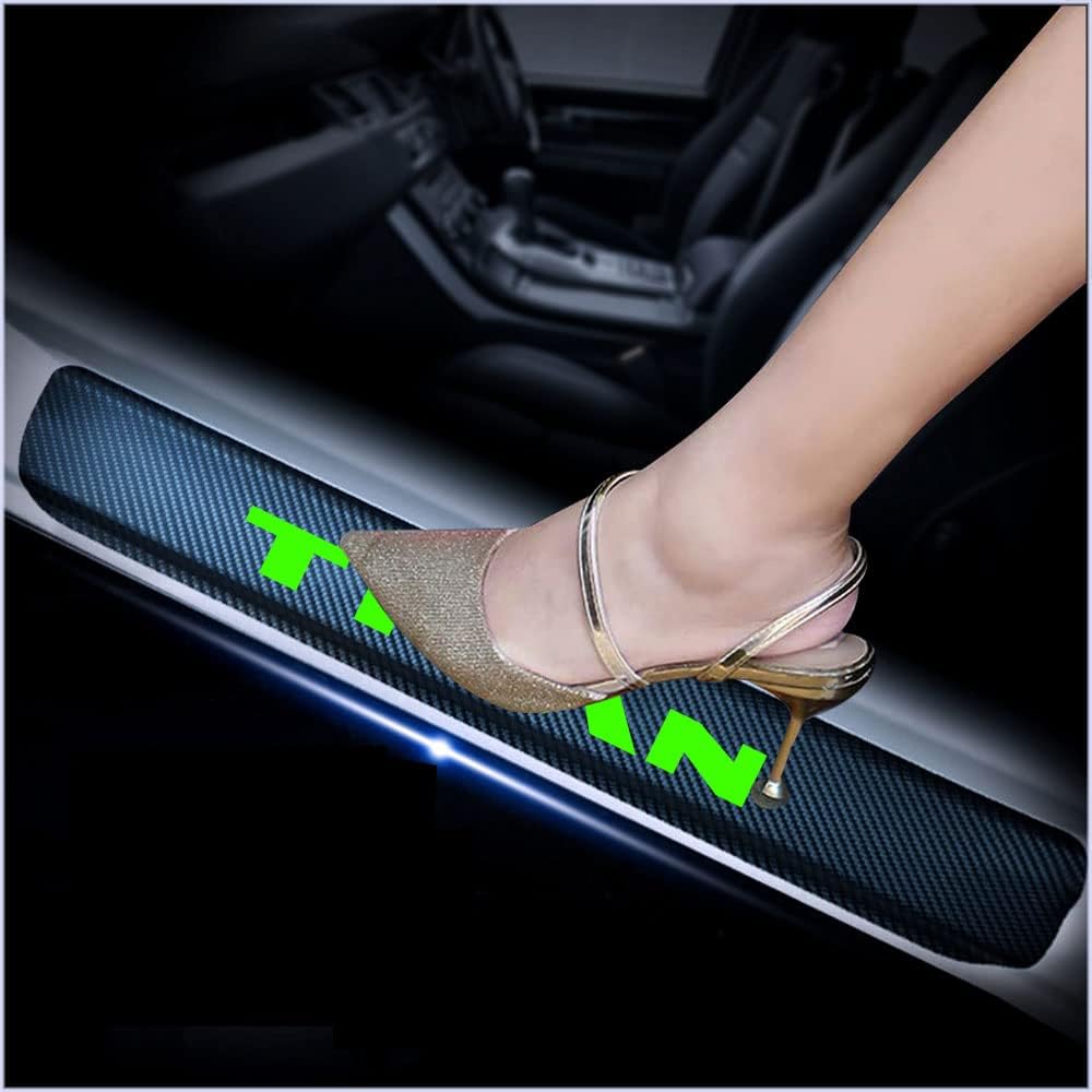 4Pcs Car Door Sill Scuff Plate Cover Carbon Fiber Sticker Orange P604009