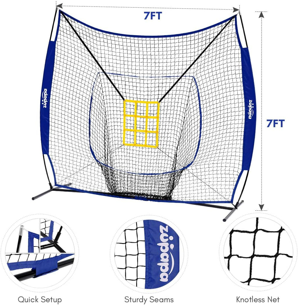 7 by 7 Feet Baseball Softball Hitting Pitching Net with Strike Zone P348426