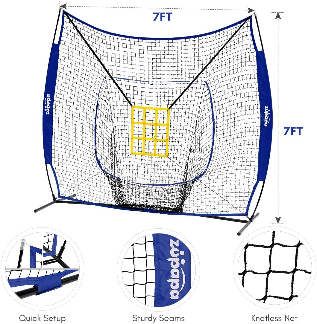 7 by 7 Feet Baseball Softball Hitting Pitching Net with Strike Zone P348426