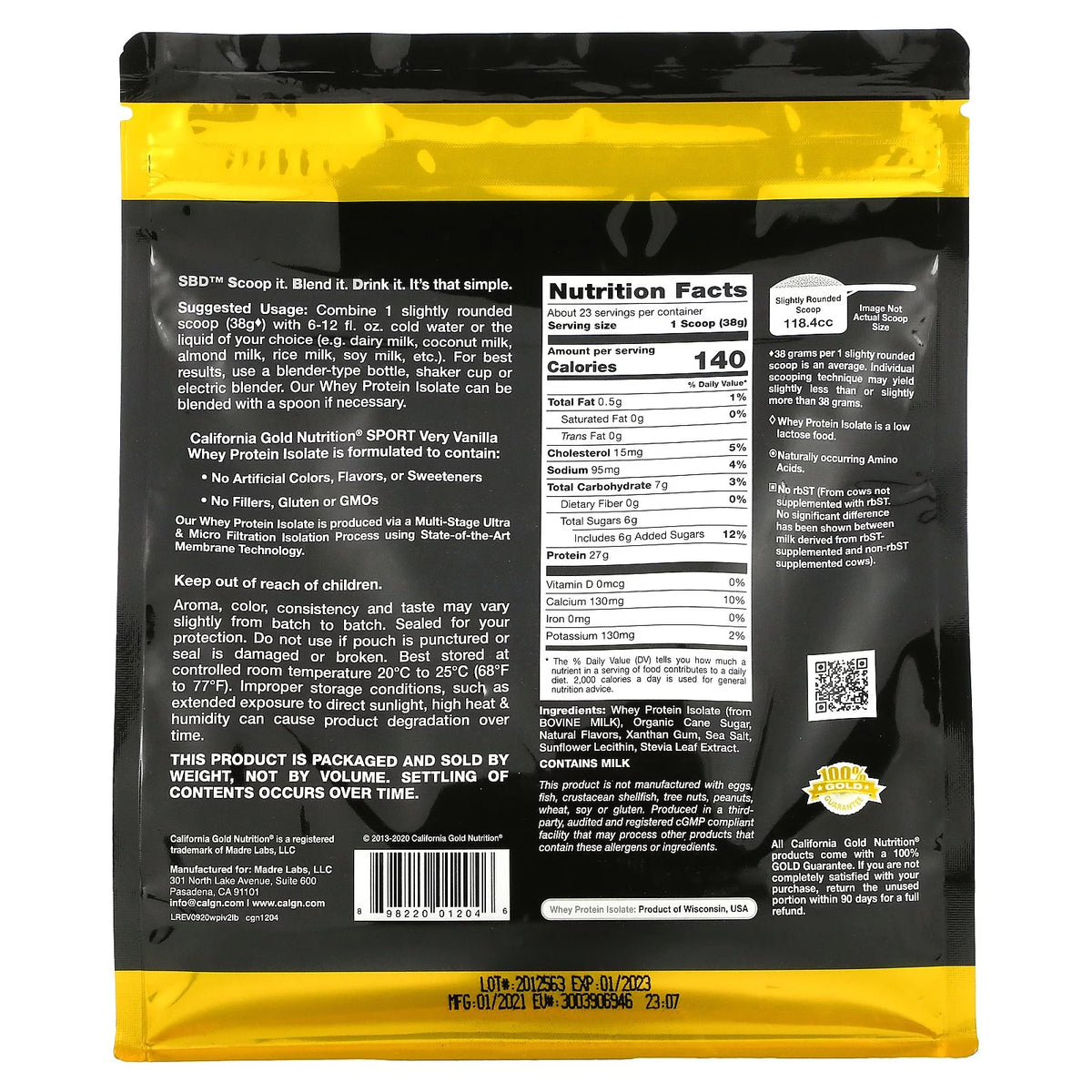 100% Whey Protein Isolate, Very Vanilla Flavor, 2 lbs (907 g) D49073