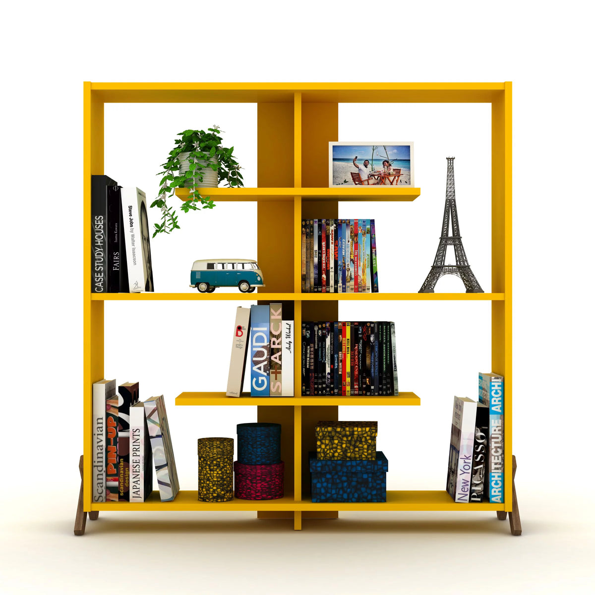 Walnut Yellow 6 Shelf Wood Bookcase A5927