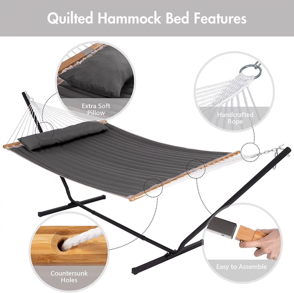 Dark Gray Polyester 2-in-1 Outdoor Hammock with Stand U401