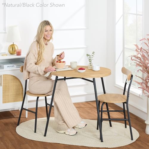 3-Piece Oval Dining Table Set with 2 Chairs, Metal Frame, Dark Brown/Black J58659