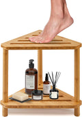 Bamboo Corner Shower Stool with Storage Shelf A4425